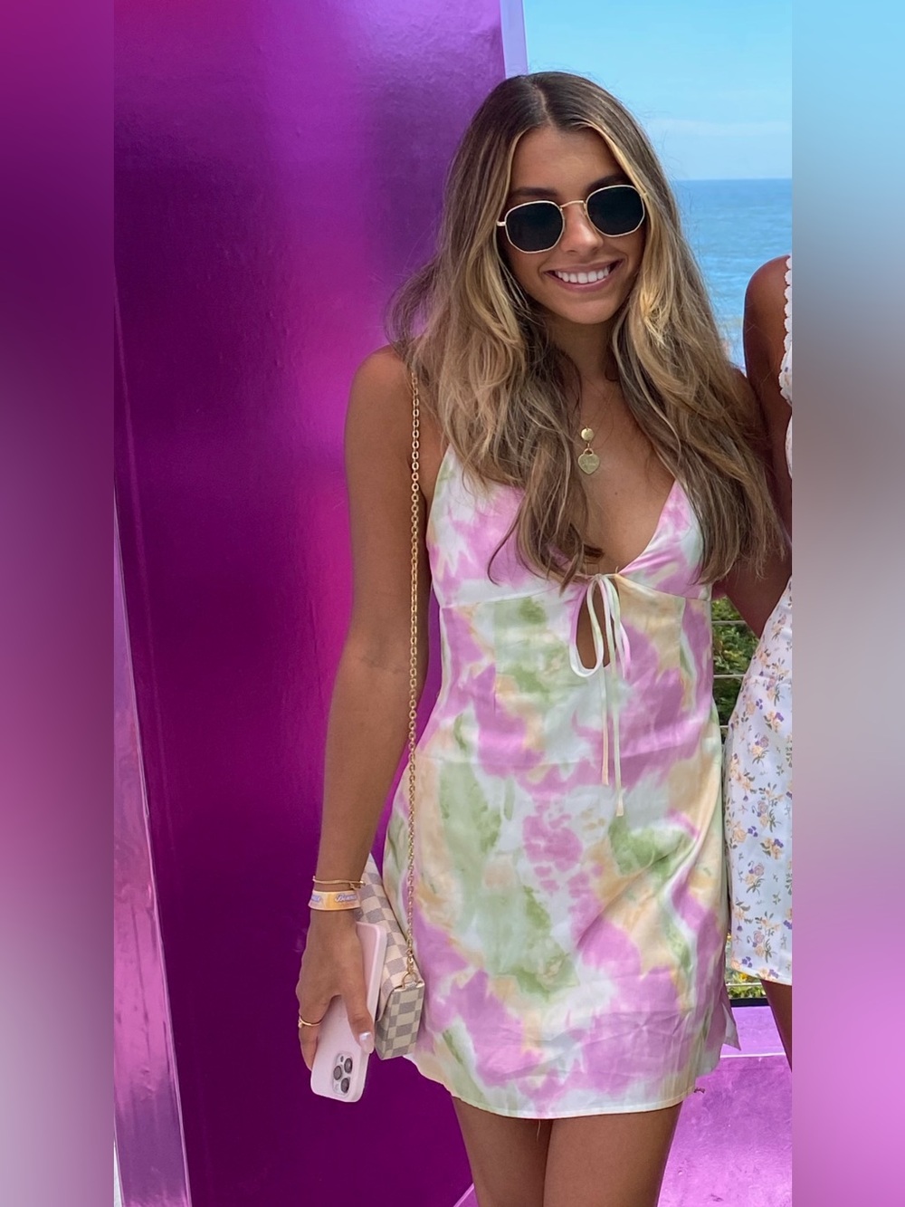 Tie-Dye Mini Dress with Front Tie